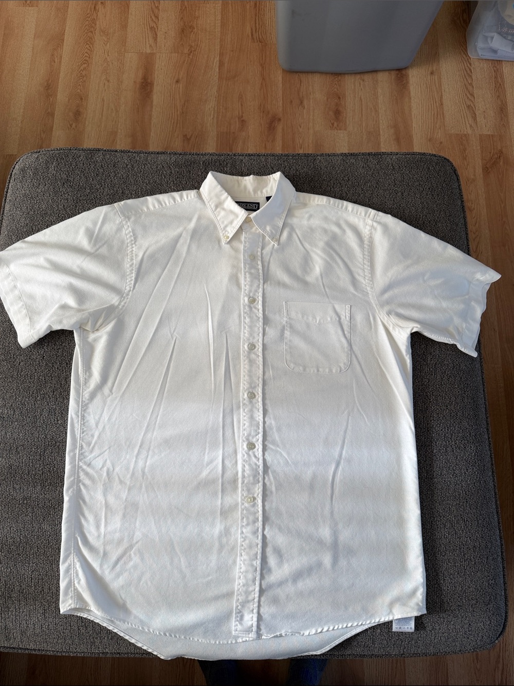 Lands' End White Short-Sleeve Cotton Blend Button-Down Shirt